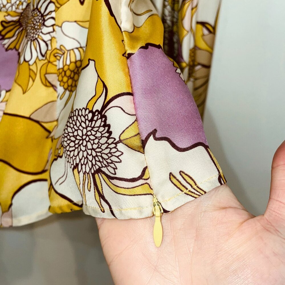 New Sandro Ginger 100% Silk Floral Blouse Chartreuse Medium $340 - Picture 5 of 9